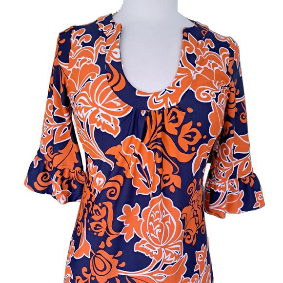 Jude Connally Nancy U-neck Shift Dress Size XS Orange Blue Floral Gators - Picture 2 of 8